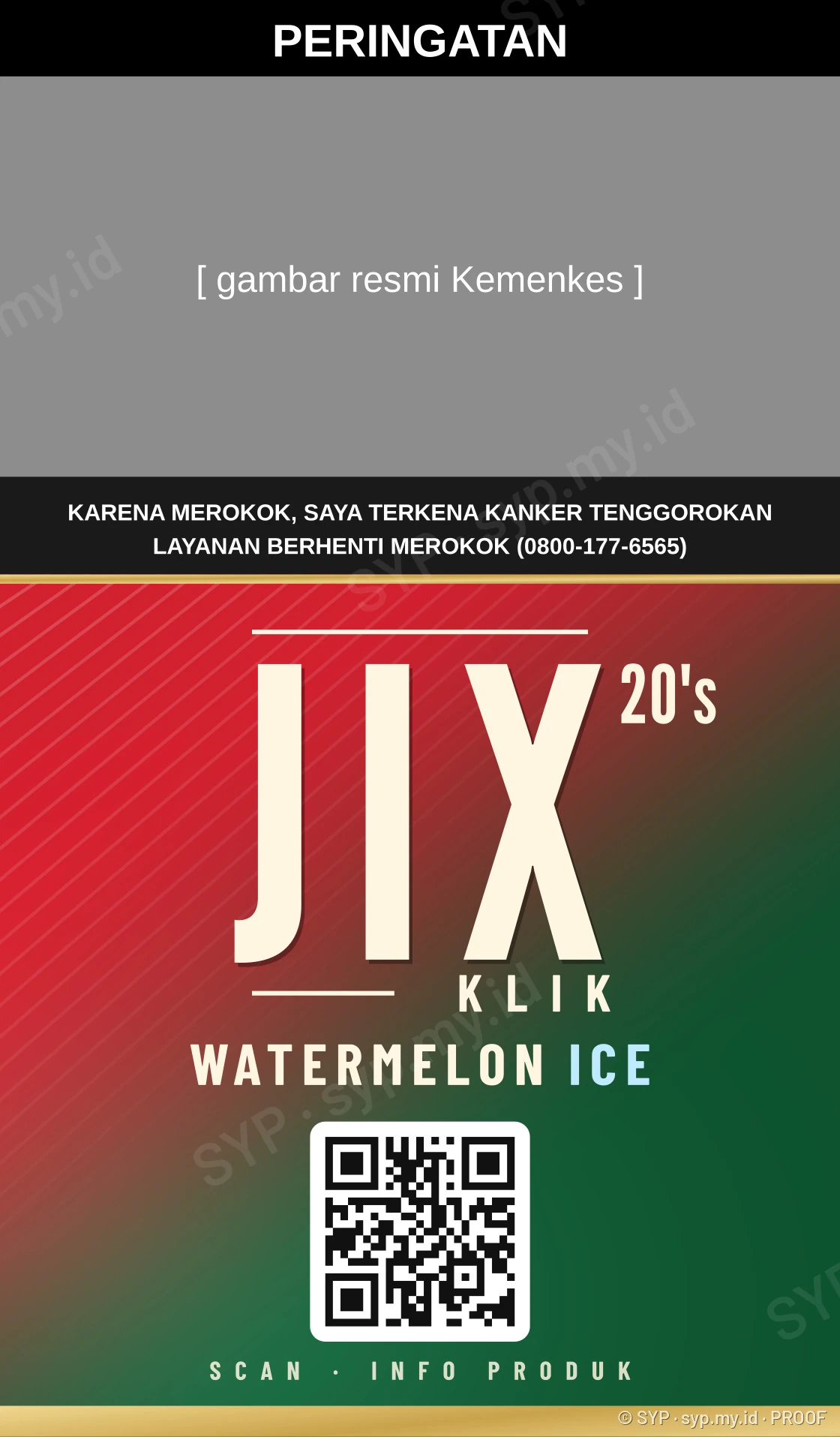 Tampak belakang Watermelon Ice dengan QR